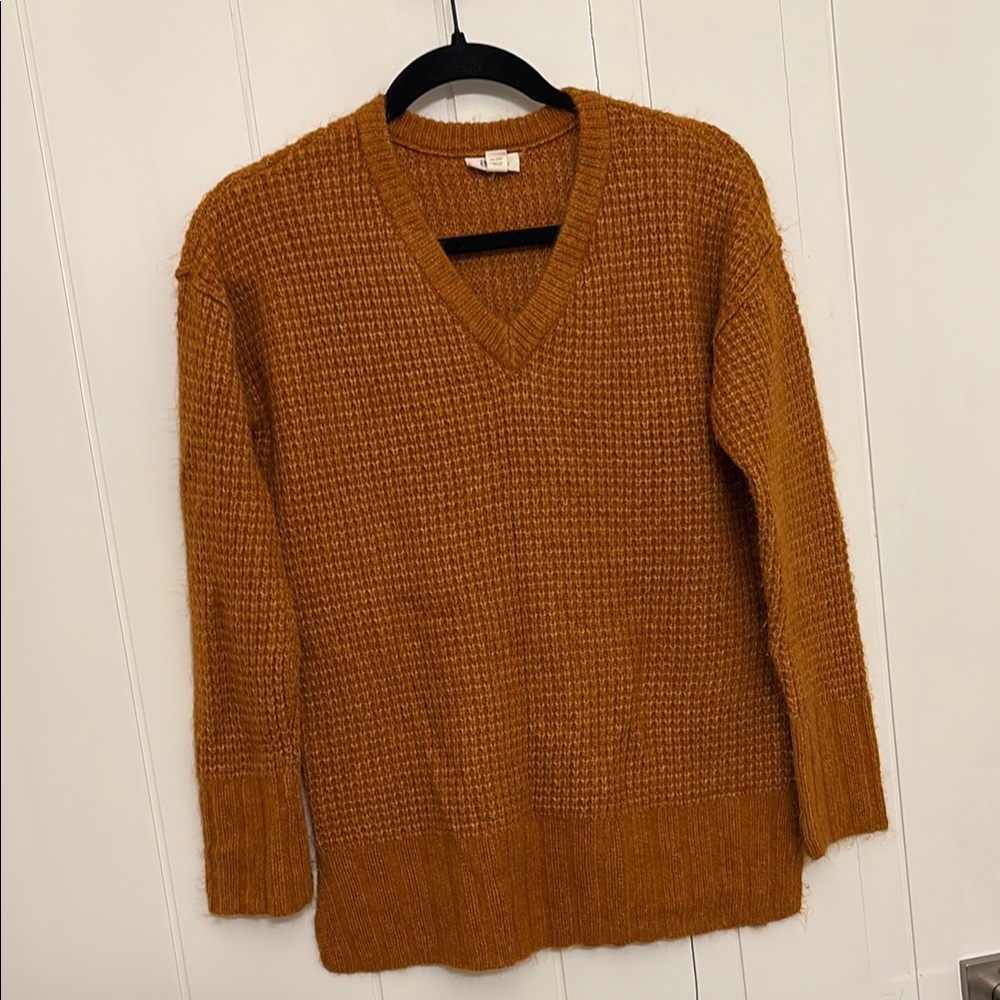 a.n.a Brown V-Neck Sweater with Textured Knit